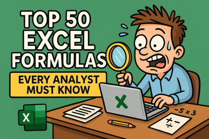 decorative image describing top 50 excel formulas.