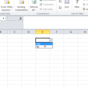 Drop-down of data validation in Excel.