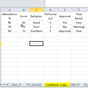 Tab for combined Excel logical function.
