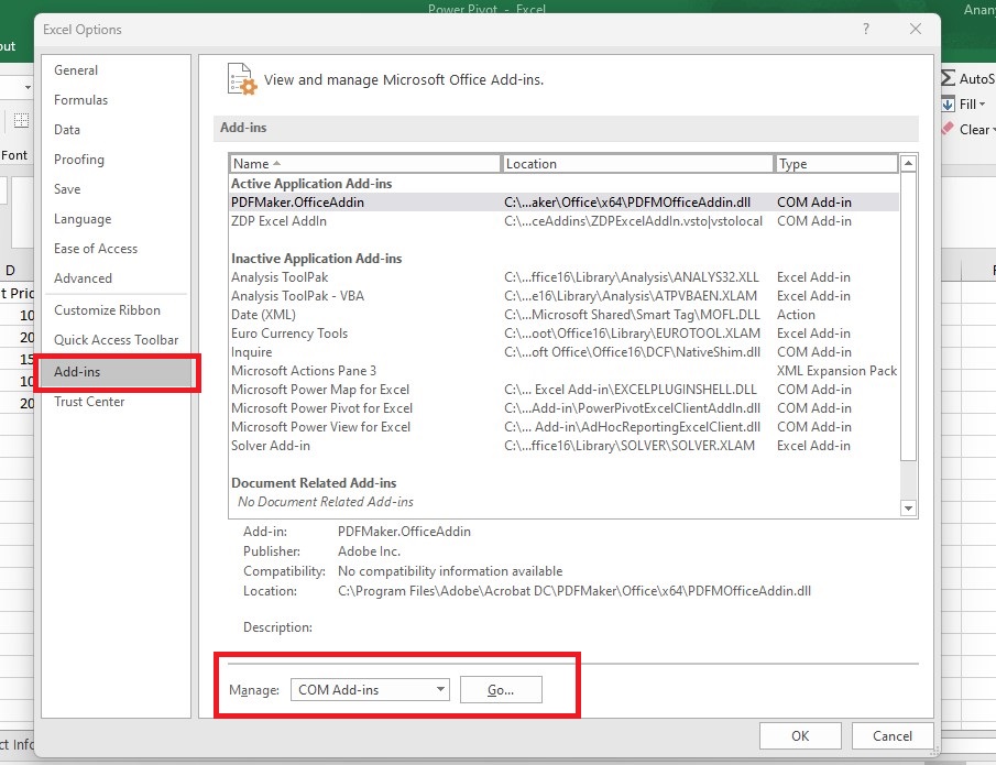 Setting Up Excel Power Pivot