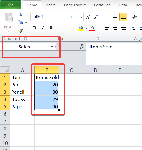 Named Ranges in Excel - Method 1