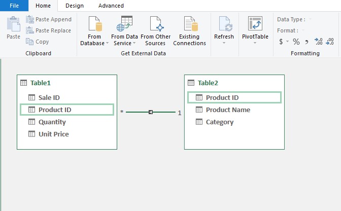 Linking Excel Power Pivot tables.