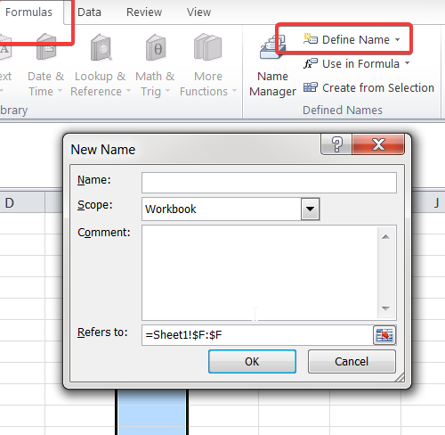Named Ranges in Excel - Method 2 