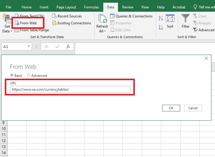 import data into Excel from a website.