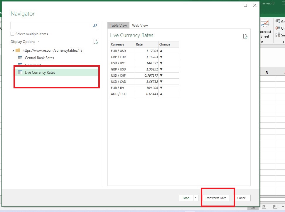 Screenshot showing import from website.