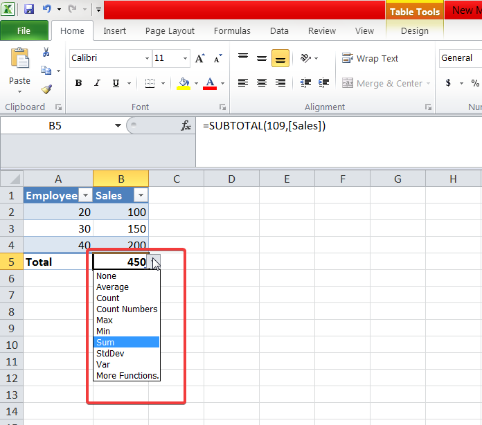Structured Tables in Excel designing