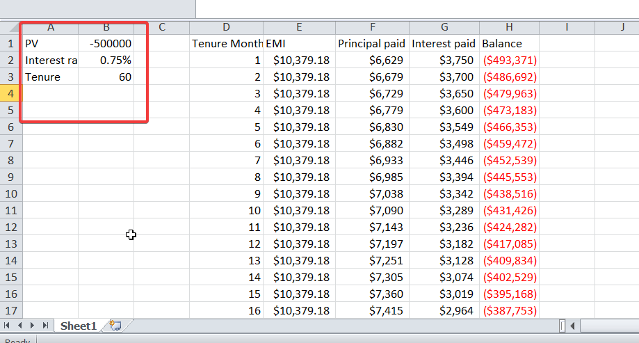 Screenshot of solution for the practice question of Excel Finance Calculators.